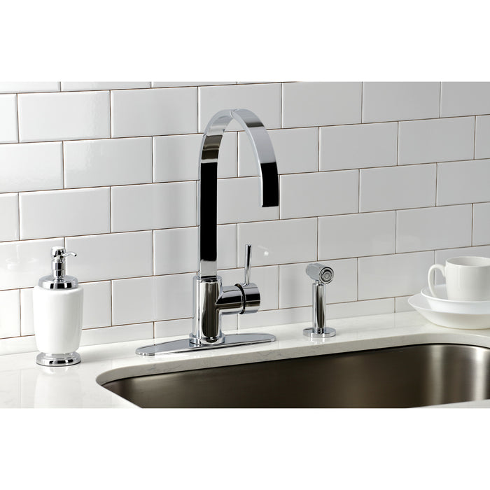 Concord LS8711DLBS Single-Handle Deck Mount Kitchen Faucet with Brass Sprayer and Deck Plate, Polished Chrome