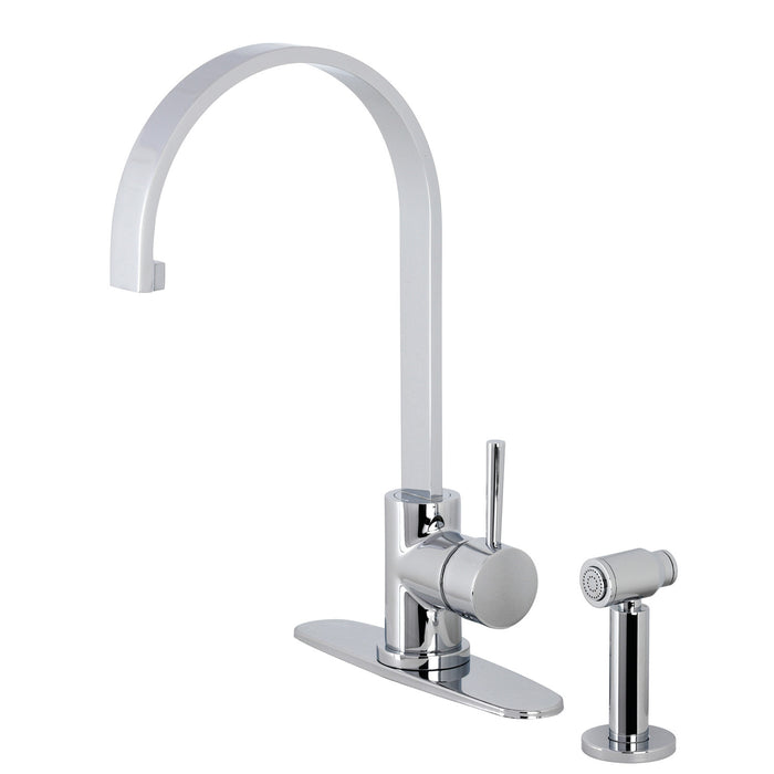 Concord LS8711DLBS Single-Handle Deck Mount Kitchen Faucet with Brass Sprayer and Deck Plate, Polished Chrome