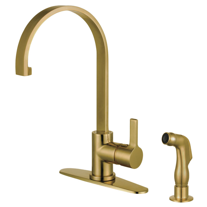 Continental LS8713CTLSP Single-Handle 2-Hole Deck Mount Kitchen Faucet with Side Sprayer, Brushed Brass