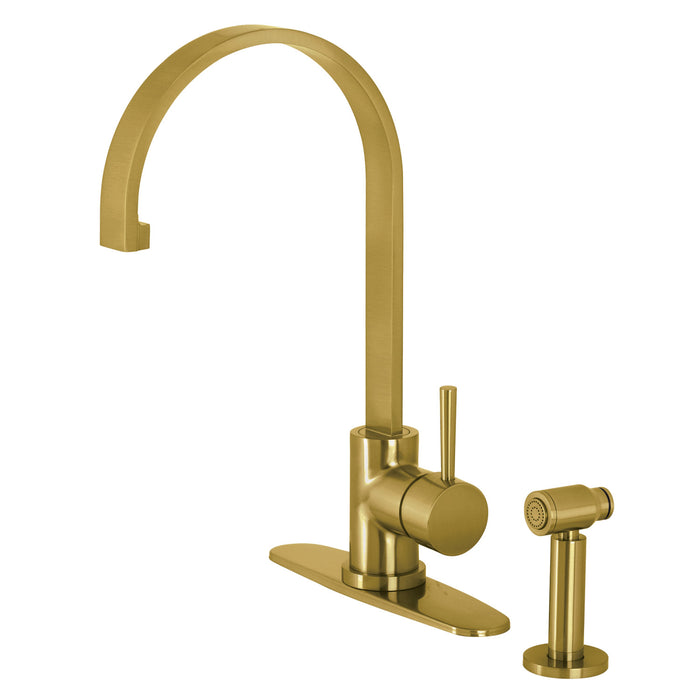 Concord LS8713DLBS Single-Handle Deck Mount Kitchen Faucet with Brass Sprayer and Deck Plate, Brushed Brass