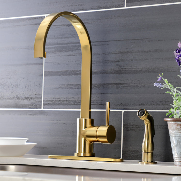 Concord LS8713DLSP Single-Handle 2-Hole Deck Mount Kitchen Faucet with Side Sprayer, Brushed Brass