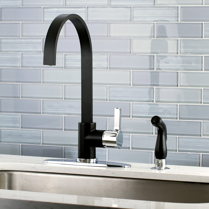 Continental LS8717CTLSP Single-Handle 2-Hole Deck Mount Kitchen Faucet with Side Sprayer, Matte Black/Polished Chrome