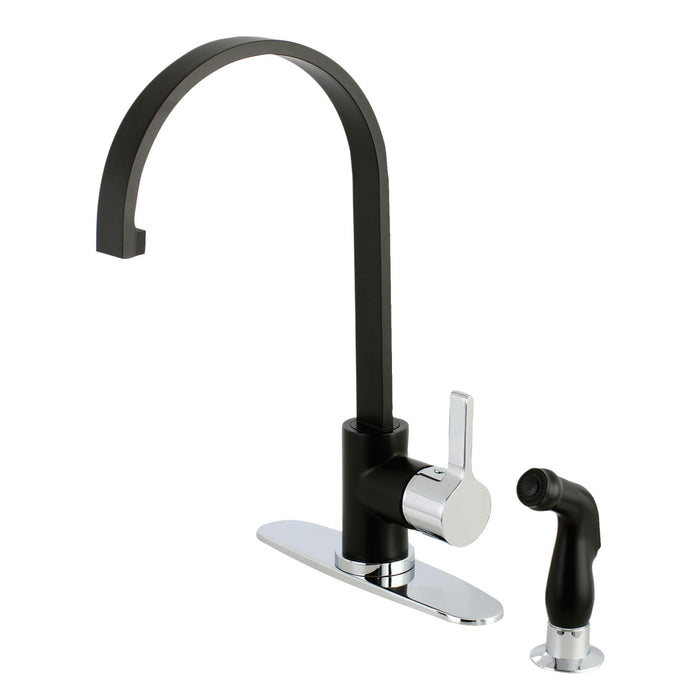Continental LS8717CTLSP Single-Handle 2-Hole Deck Mount Kitchen Faucet with Side Sprayer, Matte Black/Polished Chrome
