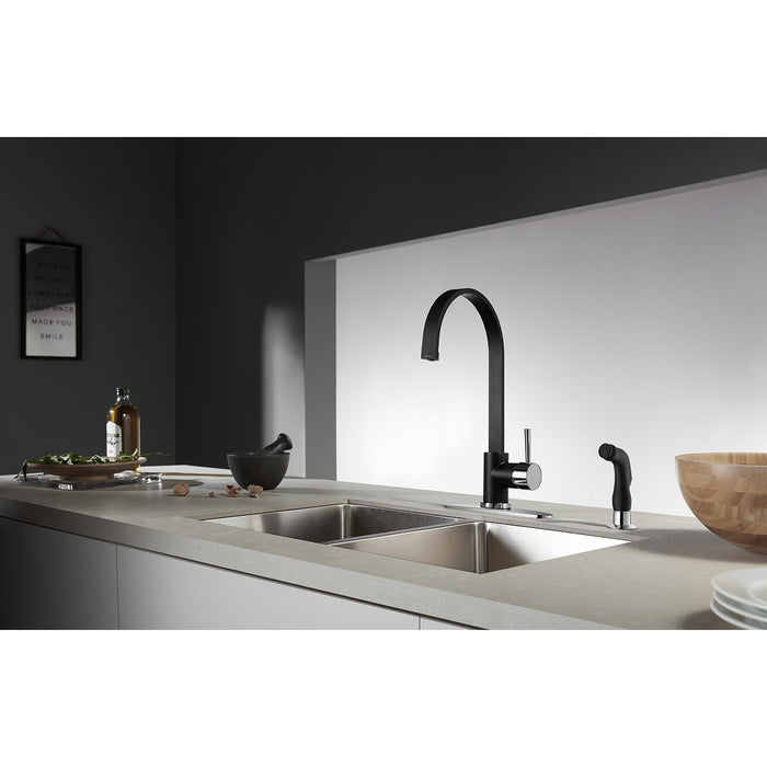 Concord LS8717DLSP Single-Handle 2-Hole Deck Mount Kitchen Faucet with Side Sprayer, Matte Black/Polished Chrome
