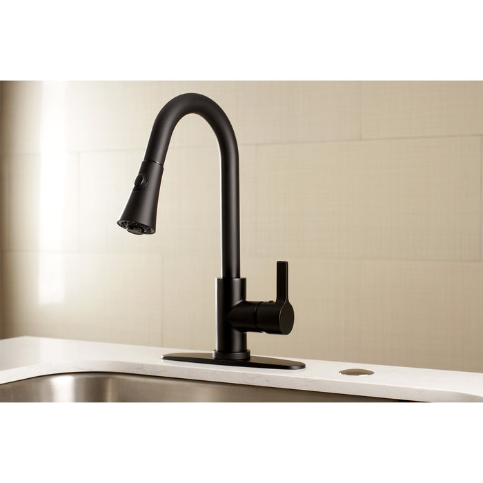 Continental LS8720CTL Single-Handle 1-Hole Deck Mount Pull-Down Sprayer Kitchen Faucet, Matte Black
