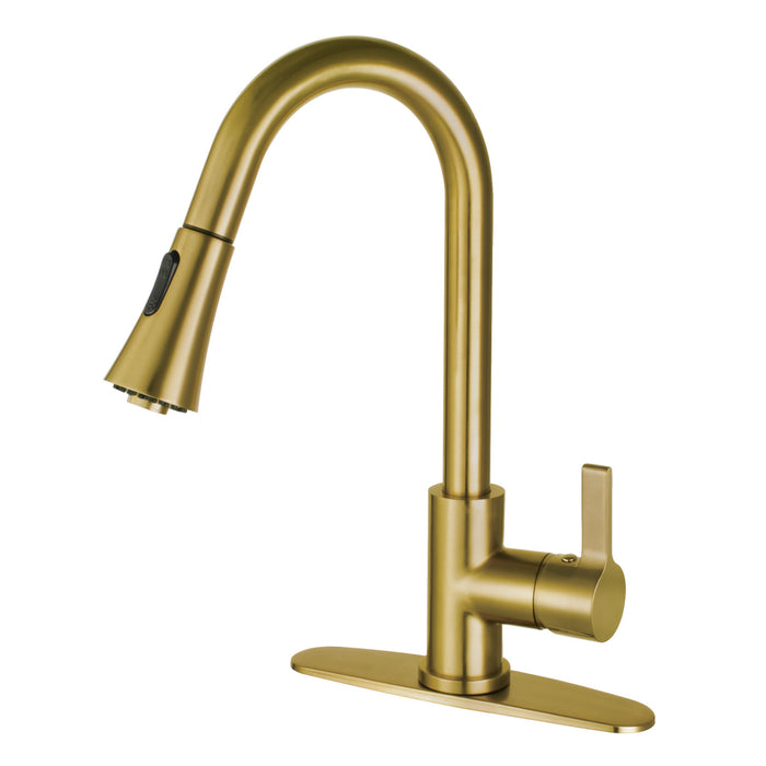 Continental LS8723CTL Single-Handle 1-Hole Deck Mount Pull-Down Sprayer Kitchen Faucet, Brushed Brass