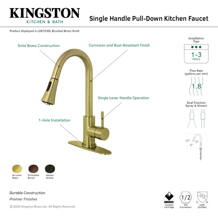 Concord LS8723DL Single-Handle 1-Hole Deck Mount Pull-Down Sprayer Kitchen Faucet, Brushed Brass