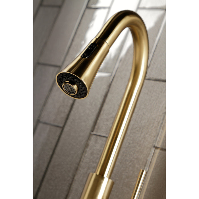 Concord LS8723DL Single-Handle 1-Hole Deck Mount Pull-Down Sprayer Kitchen Faucet, Brushed Brass
