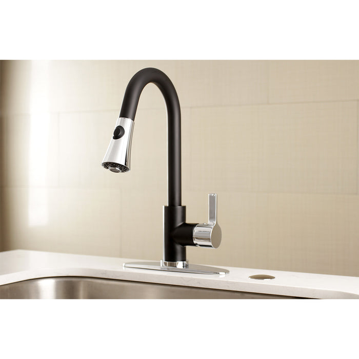 Continental LS8727CTL Single-Handle 1-Hole Deck Mount Pull-Down Sprayer Kitchen Faucet, Matte Black/Polished Chrome