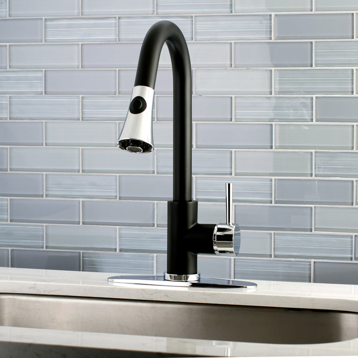 Concord LS8727DL Single-Handle 1-Hole Deck Mount Pull-Down Sprayer Kitchen Faucet, Matte Black/Polished Chrome