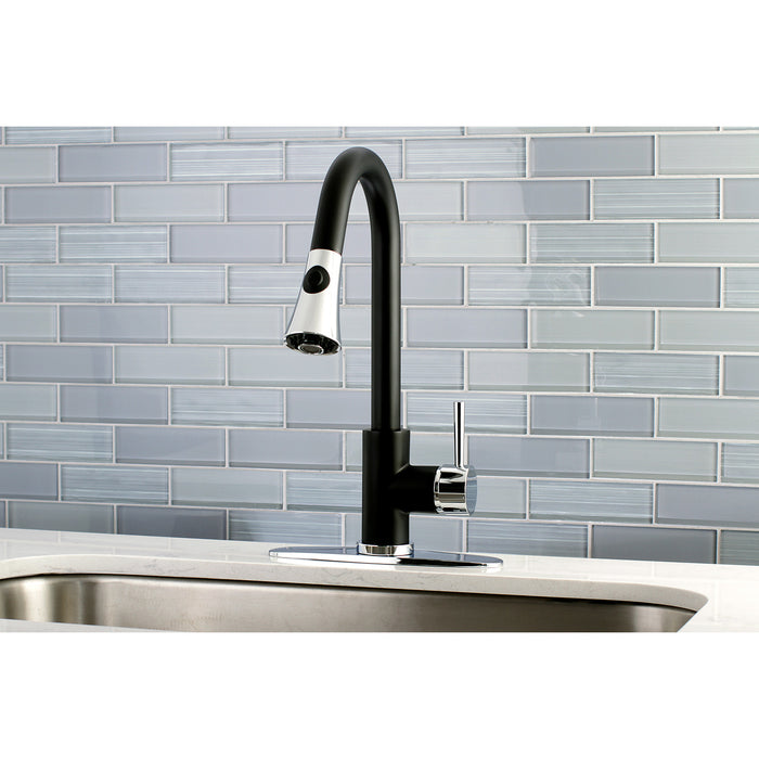 Concord LS8727DL Single-Handle 1-Hole Deck Mount Pull-Down Sprayer Kitchen Faucet, Matte Black/Polished Chrome
