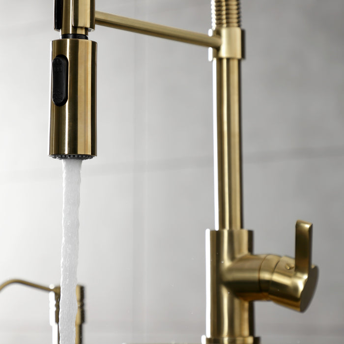 Continental LS8773CTL Single-Handle 1-Hole Deck Mount Pre-Rinse Kitchen Faucet, Brushed Brass