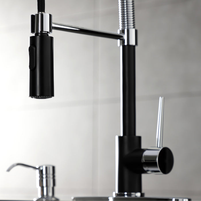 New York LS8777NYL Single-Handle 1-Hole Deck Mount Pre-Rinse Kitchen Faucet, Matte Black/Polished Chrome