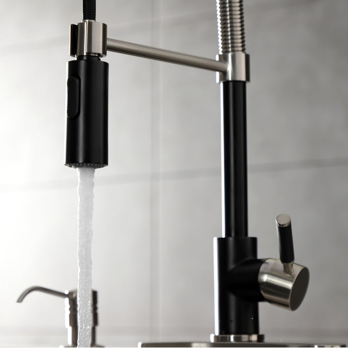 Kaiser LS8779DKL Single-Handle 1-Hole Deck Mount Pre-Rinse Kitchen Faucet, Matte Black/Brushed Nickel