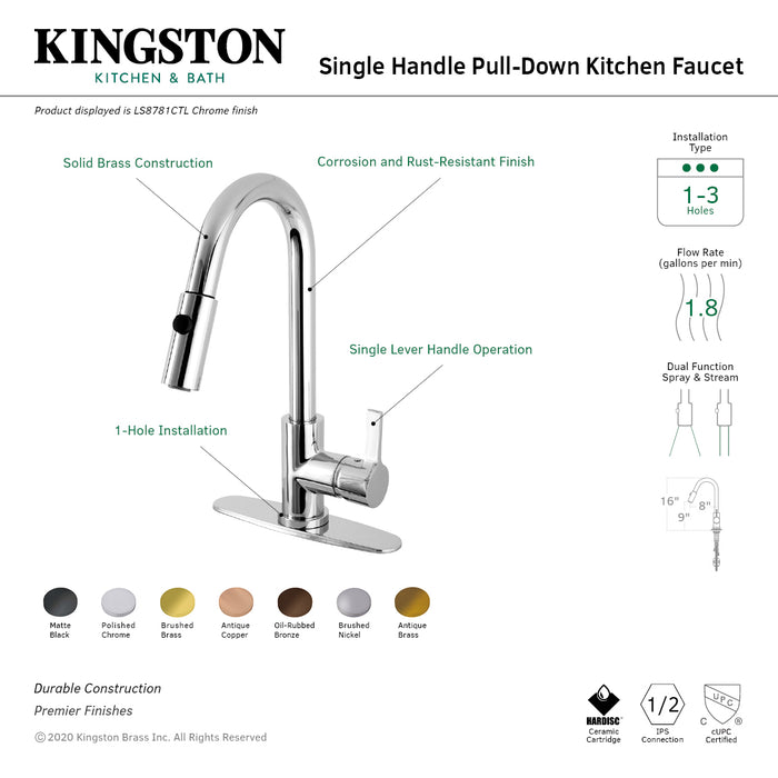 Continental LS8781CTL Single-Handle 1-Hole Deck Mount Pull-Down Sprayer Kitchen Faucet, Polished Chrome