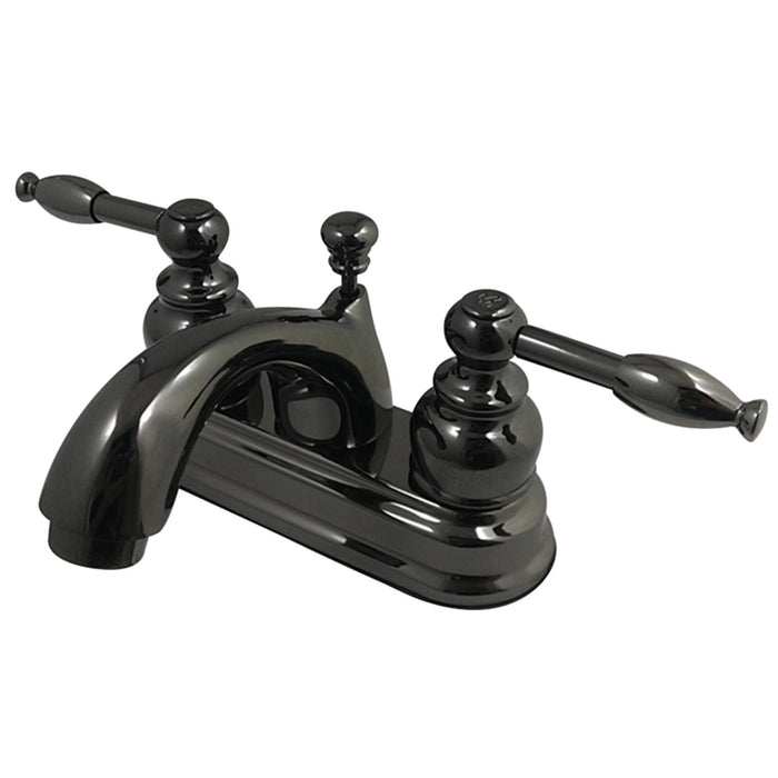 Water Onyx NB2600KL Two-Handle 3-Hole Deck Mount 4" Centerset Bathroom Faucet with Plastic Pop-Up, Black Stainless Steel