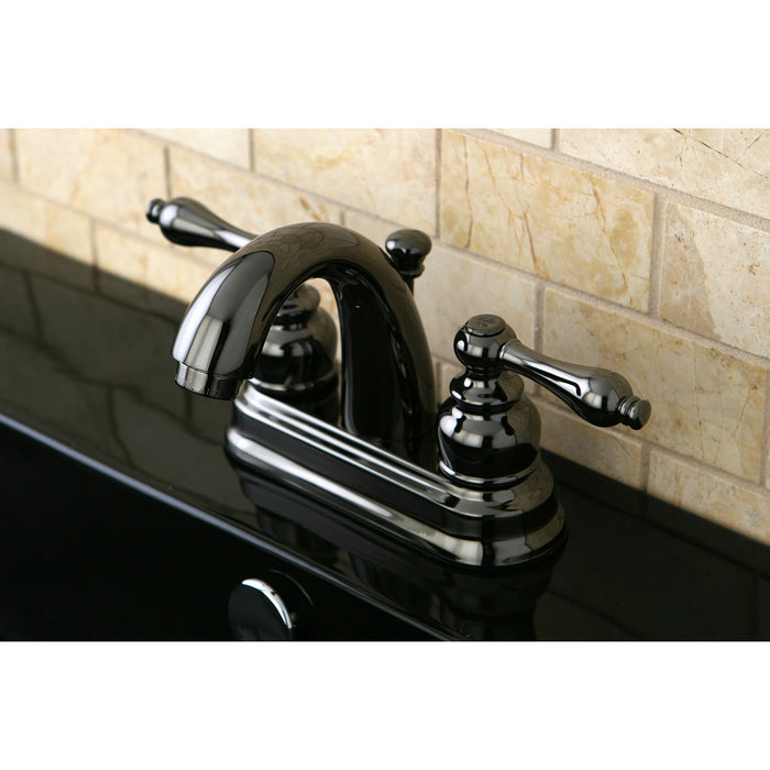 Water Onyx NB5610AL Two-Handle 3-Hole Deck Mount 4" Centerset Bathroom Faucet with Plastic Pop-Up, Black Stainless Steel
