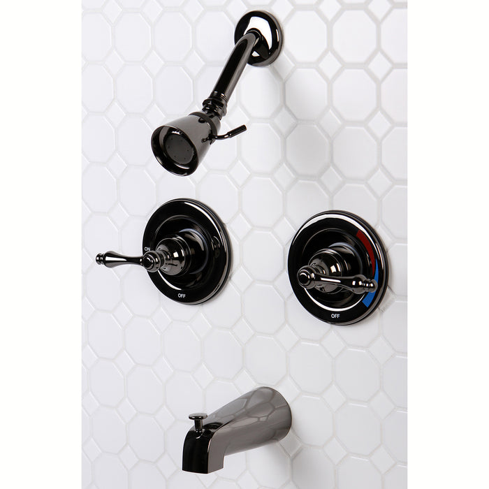 Water Onyx NB660AL Two-Handle 4-Hole Wall Mount Tub and Shower Faucet, Black Stainless Steel