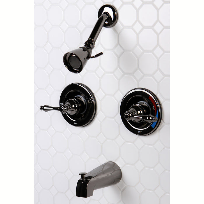 Kingston Heirloom NB660AL - Water Onyx Double-Handle Pressure Balanced Tub and Shower Faucet, Black Stainless Steel