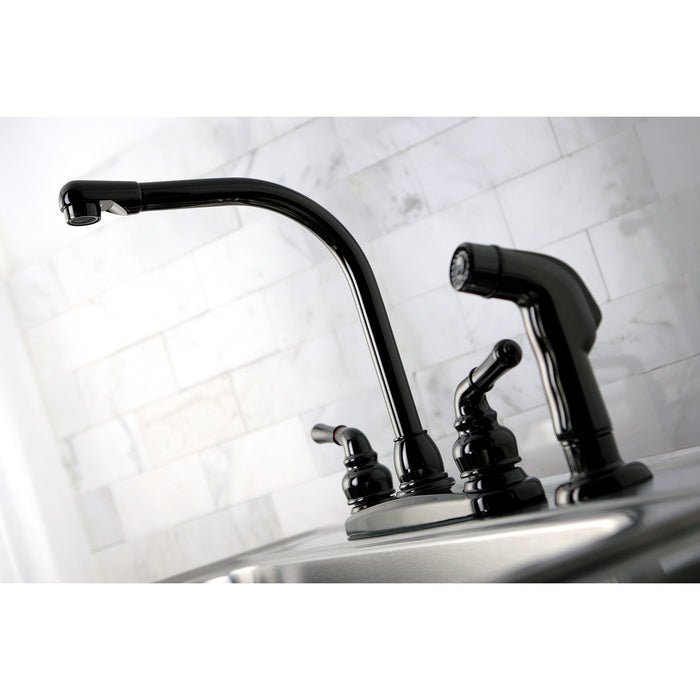 Water Onyx NB750SP Two-Handle 4-Hole Deck Mount 8" Centerset Kitchen Faucet with Side Sprayer, Black Stainless Steel