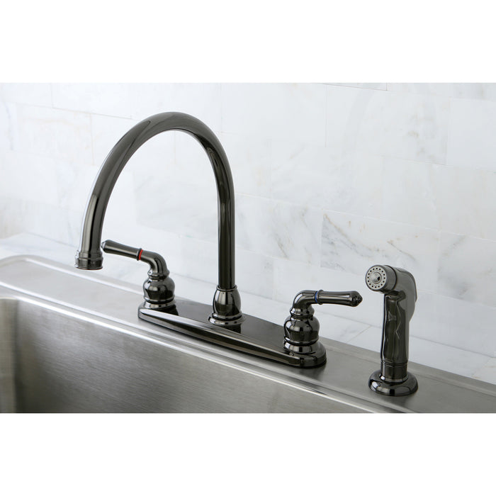 Water Onyx NB790SP Two-Handle 4-Hole Deck Mount 8" Centerset Kitchen Faucet with Side Sprayer, Black Stainless Steel