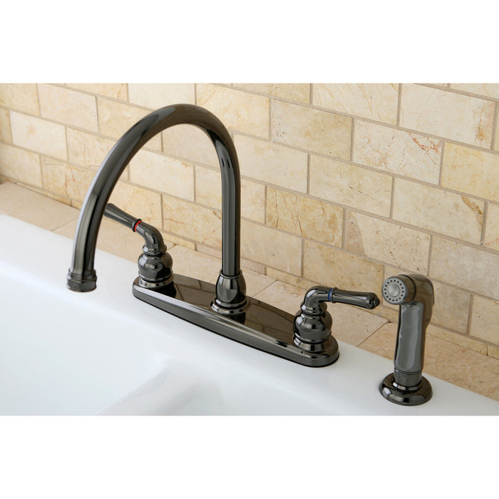 Water Onyx NB790SP Two-Handle 4-Hole Deck Mount 8" Centerset Kitchen Faucet with Side Sprayer, Black Stainless Steel