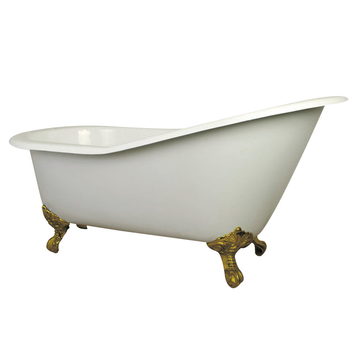 Aqua Eden NHVCT7D653129B2 62-Inch Cast Iron Single Slipper Clawfoot Tub with 7-Inch Faucet Drillings, White/Polished Brass