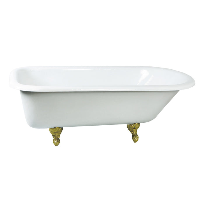 Aqua Eden NHVCTND673123T7 66-Inch Cast Iron Roll Top Clawfoot Tub (No Faucet Drillings), White/Brushed Brass