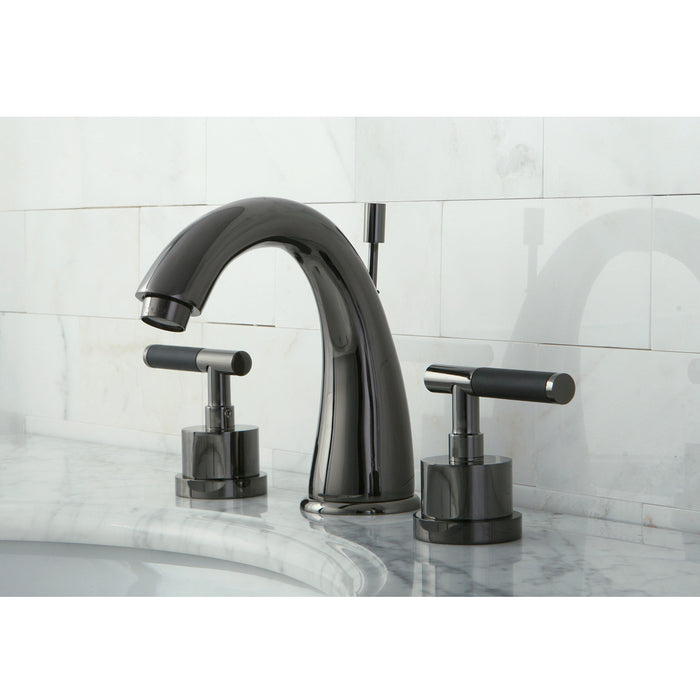 Water Onyx NS2960DKL Two-Handle 3-Hole Deck Mount Widespread Bathroom Faucet with Brass Pop-Up, Black Stainless Steel