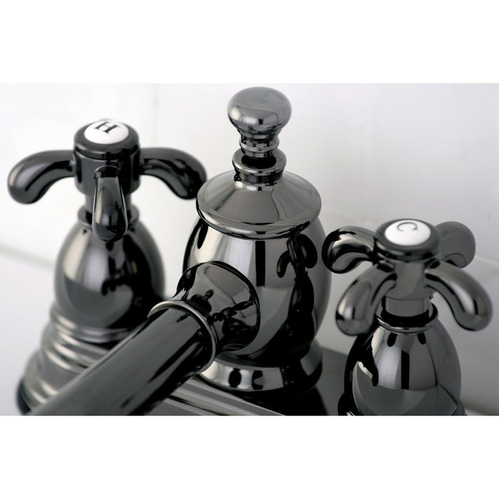 Water Onyx NS7000TX Two-Handle 3-Hole Deck Mount 4" Centerset Bathroom Faucet with Brass Pop-Up, Black Stainless Steel