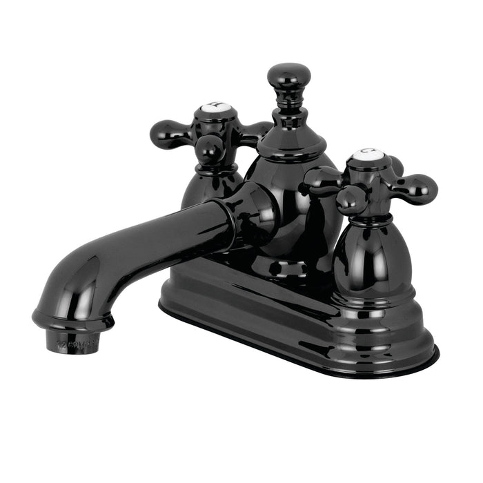 Water Onyx NS7010AX Two-Handle 3-Hole Deck Mount 4" Centerset Bathroom Faucet with Brass Pop-Up, Black Stainless Steel