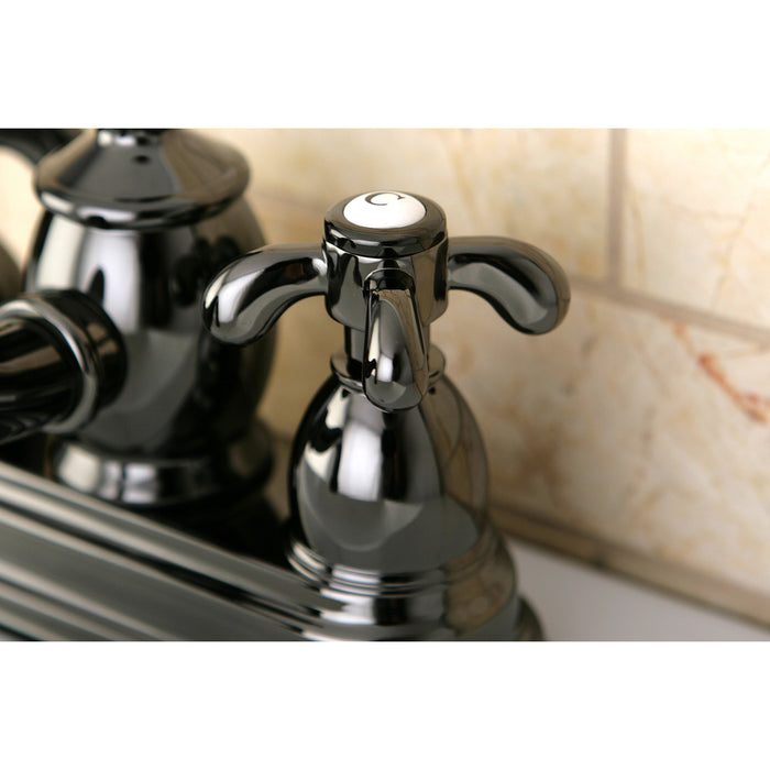 Kingston Heirloom NS7100TX - Water Onyx Double-Handle 3-Hole Deck Mount 4-Inch Centerset Bathroom Faucet with Brass Pop-Up, Black Stainless Steel