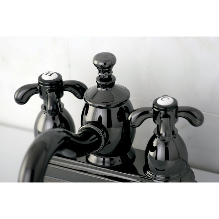 Kingston Heirloom NS7100TX - Water Onyx Double-Handle 3-Hole Deck Mount 4-Inch Centerset Bathroom Faucet with Brass Pop-Up, Black Stainless Steel