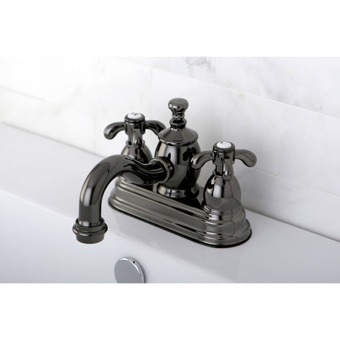 Water Onyx NS7100TX Two-Handle 3-Hole Deck Mount 4" Centerset Bathroom Faucet with Brass Pop-Up, Black Stainless Steel