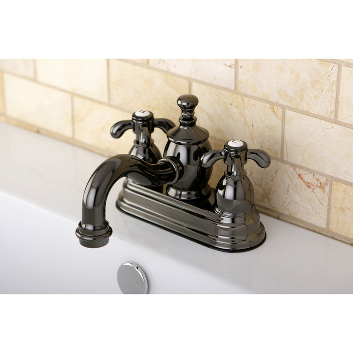 Water Onyx NS7100TX Two-Handle 3-Hole Deck Mount 4" Centerset Bathroom Faucet with Brass Pop-Up, Black Stainless Steel