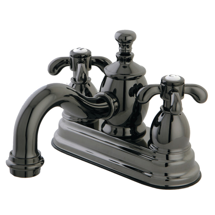 Kingston Heirloom NS7100TX - Water Onyx Double-Handle 3-Hole Deck Mount 4-Inch Centerset Bathroom Faucet with Brass Pop-Up, Black Stainless Steel