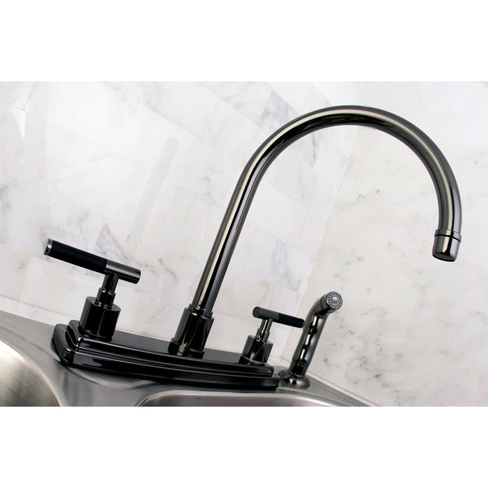 Water Onyx NS8790DKLSP Two-Handle 4-Hole Deck Mount 8" Centerset Kitchen Faucet with Side Sprayer, Black Stainless Steel