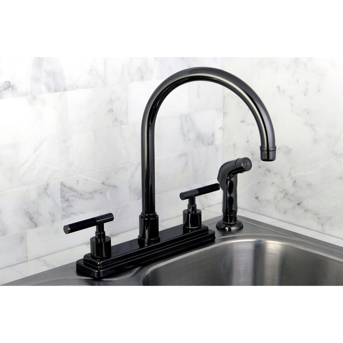 Water Onyx NS8790DKLSP Two-Handle 4-Hole Deck Mount 8" Centerset Kitchen Faucet with Side Sprayer, Black Stainless Steel