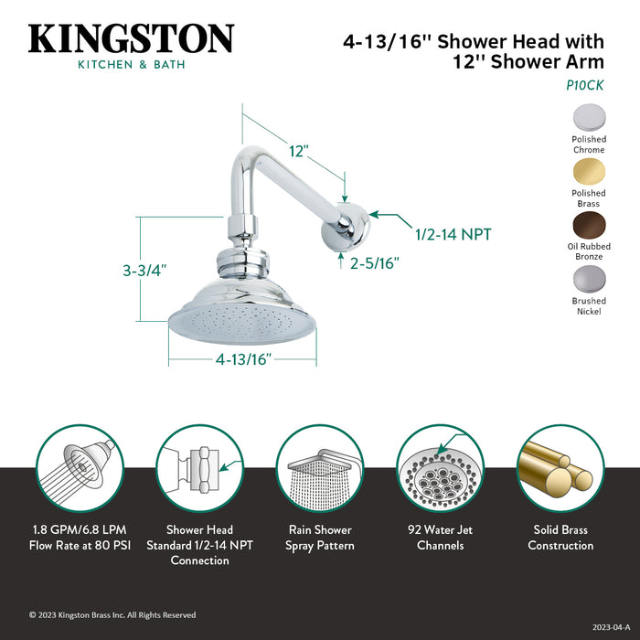 Kingston Heirloom P10ORBCK - Victorian 4-13/16-Inch Round Raindrop Brass Shower Head with 12-Inch Shower Arm Combo, Oil Rubbed Bronze