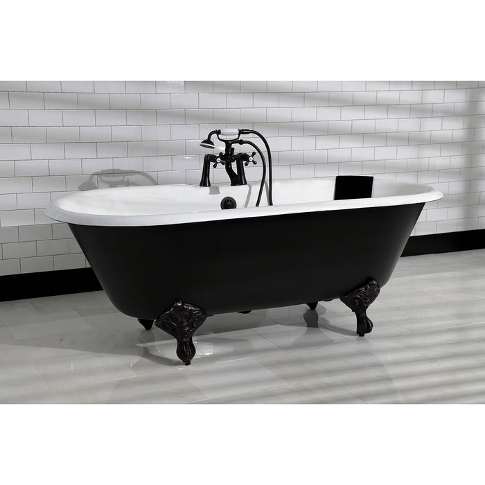 Aqua Eden VBT7D663013NB0 66-Inch Cast Iron Double Ended Clawfoot Tub with 7-Inch Faucet Drillings, Black/White/Matte Black