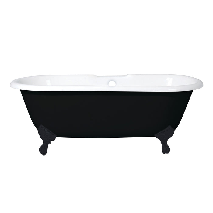 Aqua Eden VBT7D663013NB0 66-Inch Cast Iron Double Ended Clawfoot Tub with 7-Inch Faucet Drillings, Black/White/Matte Black