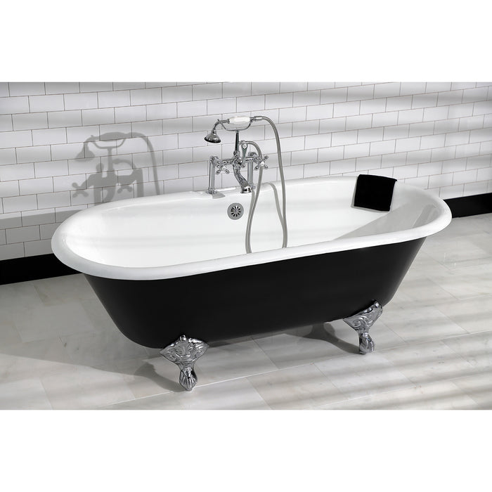 Aqua Eden VBT7D663013NB1 66-Inch Cast Iron Double Ended Clawfoot Tub with 7-Inch Faucet Drillings, Black/White/Polished Chrome