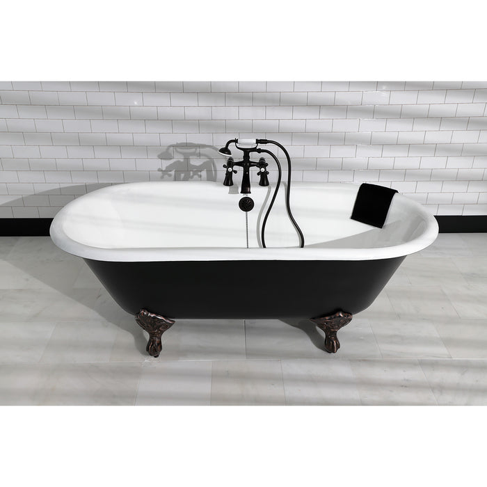 Aqua Eden VBT7D663013NB5 66-Inch Cast Iron Double Ended Clawfoot Tub with 7-Inch Faucet Drillings, Black/White/Oil Rubbed Bronze