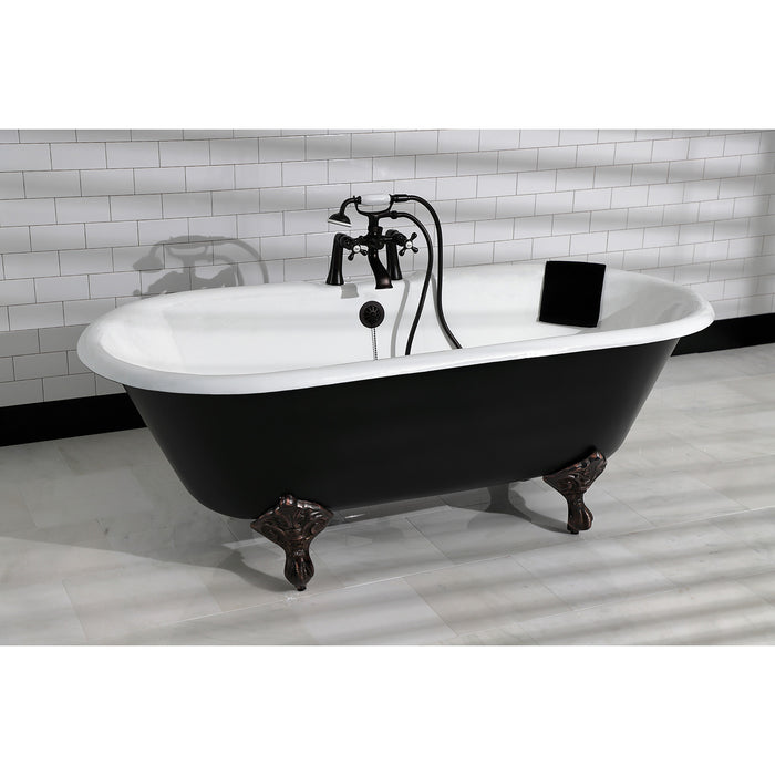 Aqua Eden VBT7D663013NB5 66-Inch Cast Iron Double Ended Clawfoot Tub with 7-Inch Faucet Drillings, Black/White/Oil Rubbed Bronze