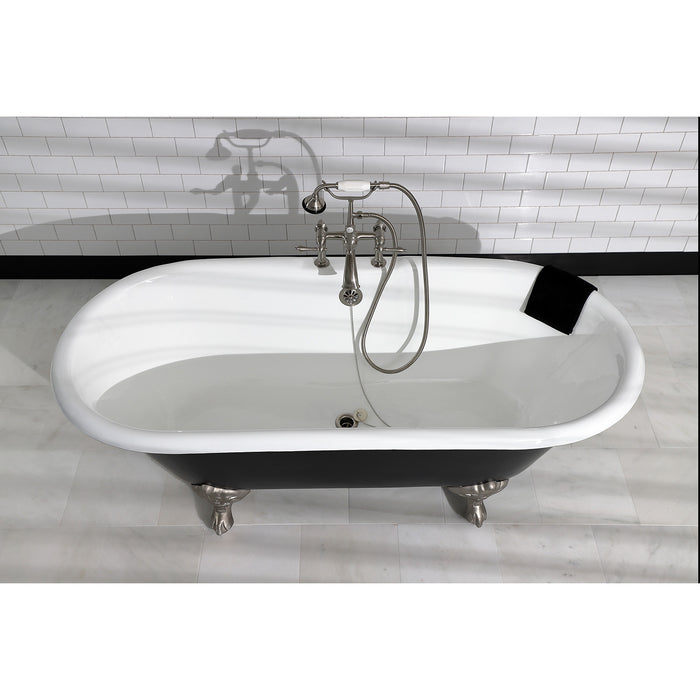 Aqua Eden VBT7D663013NB8 66-Inch Cast Iron Double Ended Clawfoot Tub with 7-Inch Faucet Drillings, Black/White/Brushed Nickel