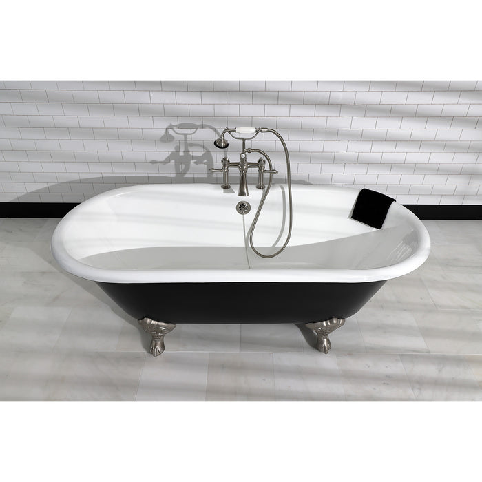 Aqua Eden VBT7D663013NB8 66-Inch Cast Iron Double Ended Clawfoot Tub with 7-Inch Faucet Drillings, Black/White/Brushed Nickel