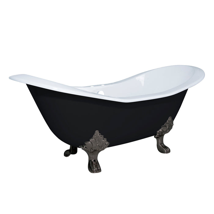 Aqua Eden VBT7D7231NC5 72-Inch Cast Iron Double Slipper Clawfoot Tub with 7-Inch Faucet Drillings, Black/White/Oil Rubbed Bronze