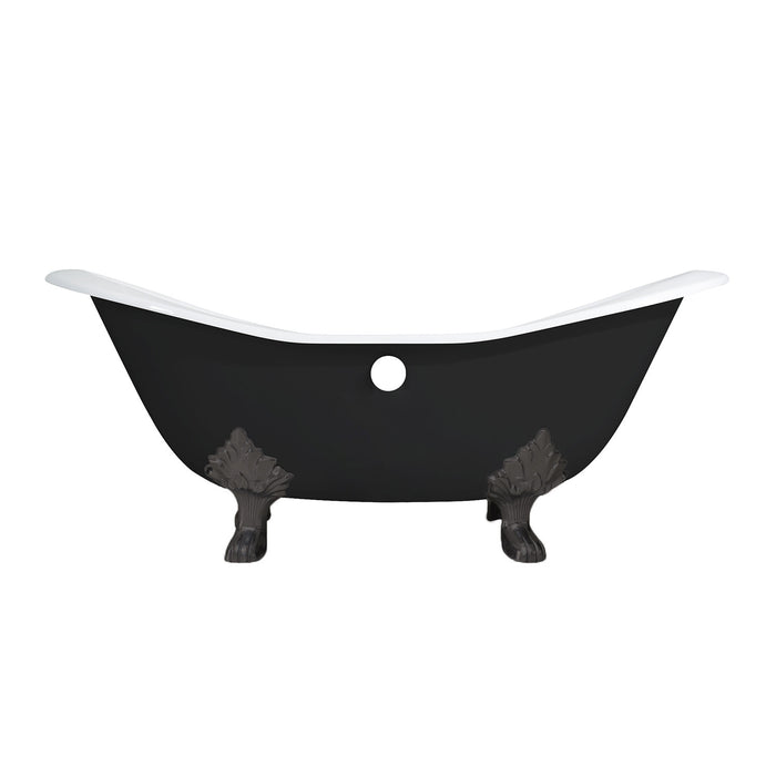 Aqua Eden VBT7D7231NC5 72-Inch Cast Iron Double Slipper Clawfoot Tub with 7-Inch Faucet Drillings, Black/White/Oil Rubbed Bronze