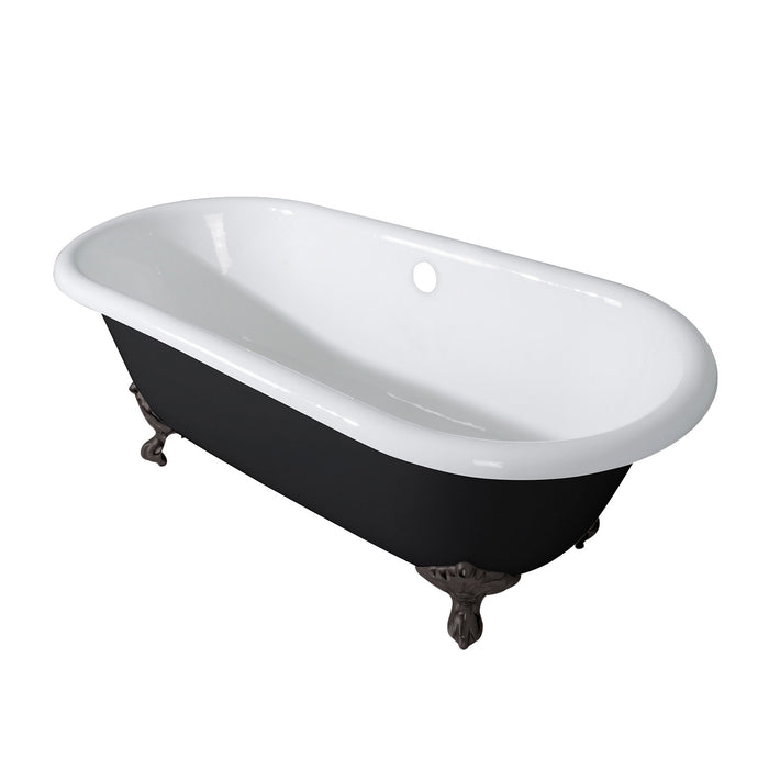 Aqua Eden VBTND663013NB5 66-Inch Cast Iron Double Ended Clawfoot Tub (No Faucet Drillings), Black/White/Oil Rubbed Bronze