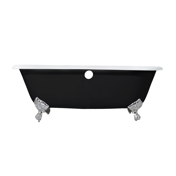 Aqua Eden VBTND663013NB8 66-Inch Cast Iron Double Ended Clawfoot Tub (No Faucet Drillings), Black/White/Brushed Nickel